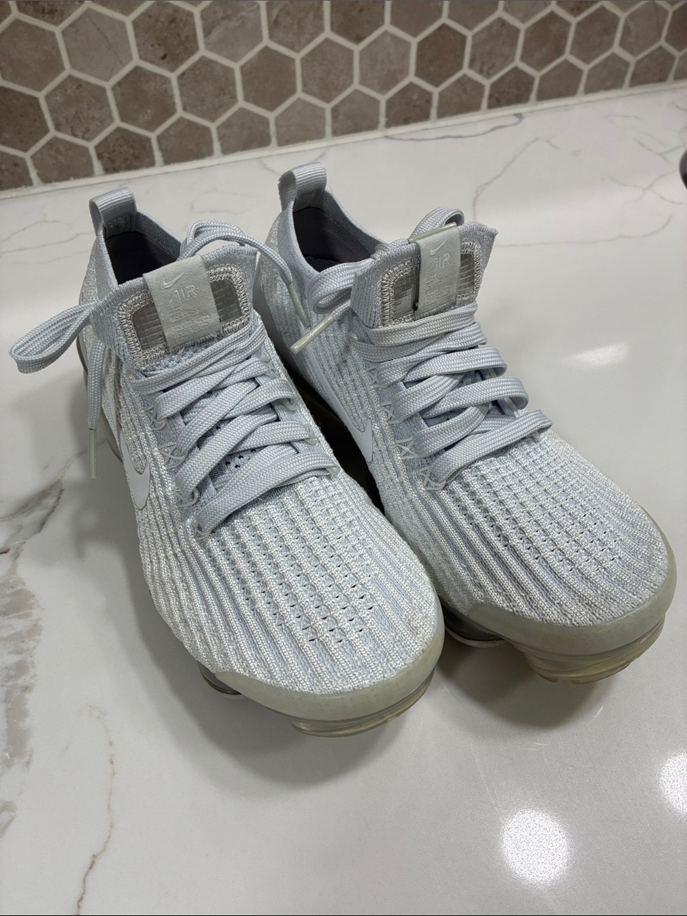 Nike VaporMax Flyknit Sneakers -size 6, Platinum Ice color